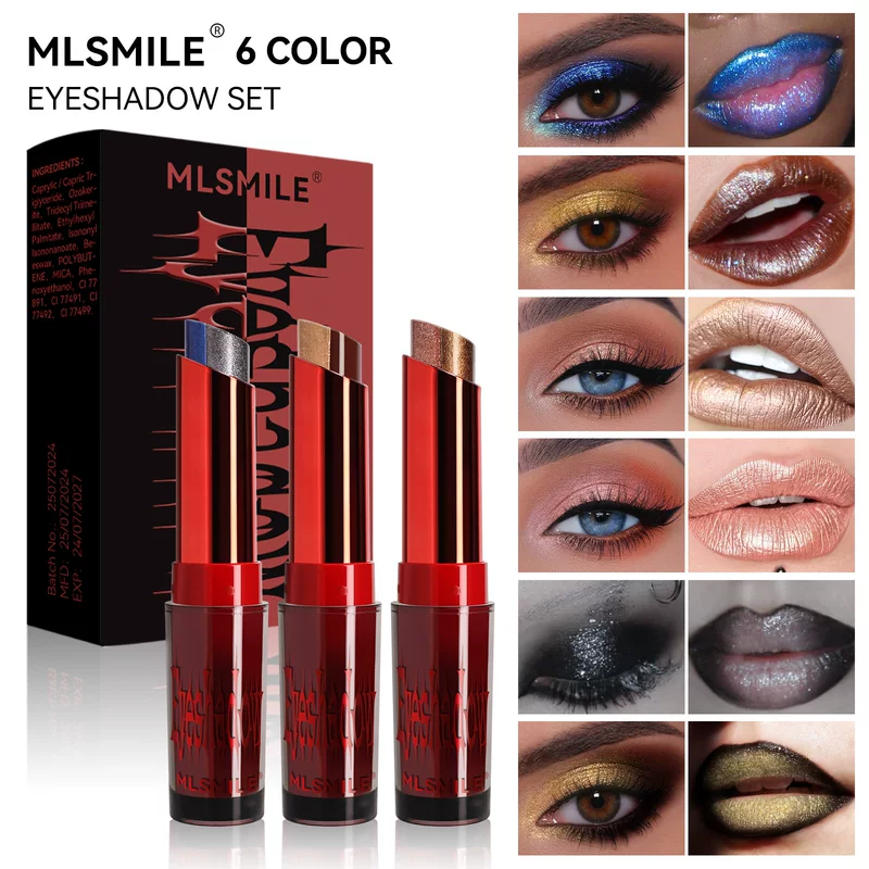 MLSMILE Двухцветные тени для век набор помада (трговля через границы), градиент, хэллоуин, 3 шт.