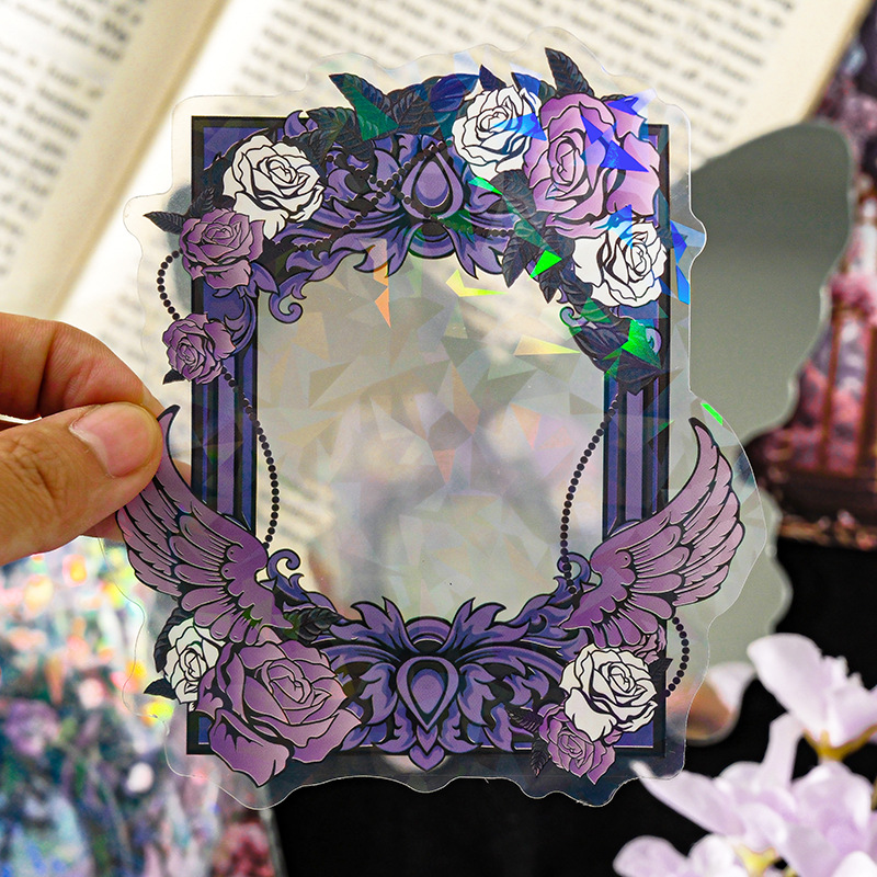 Paquete de pegatinas de luz láser de Mu Ran, serie clásica, tema de marco floral, pegatinas decorativas de material de cuenta manual