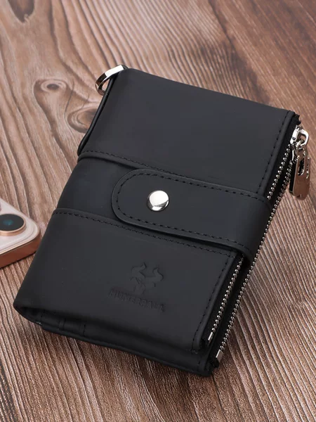 Hummer Paul Rfid Genuine Leather Wallet, First-Layer Cowhide, Multi-Card Slot Card Holder, Clasp Zipper, Vintage Casual Coin Purse