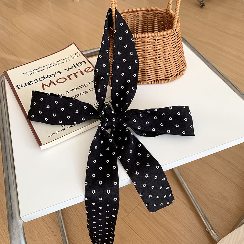 Bufanda de seda, banda larga, sensación de alto nivel, bufanda de lunares pequeños, decoración de cinta de doble capa, banda para el cabello estrecha, bolsa de atar drapeado, cinturón de cinta