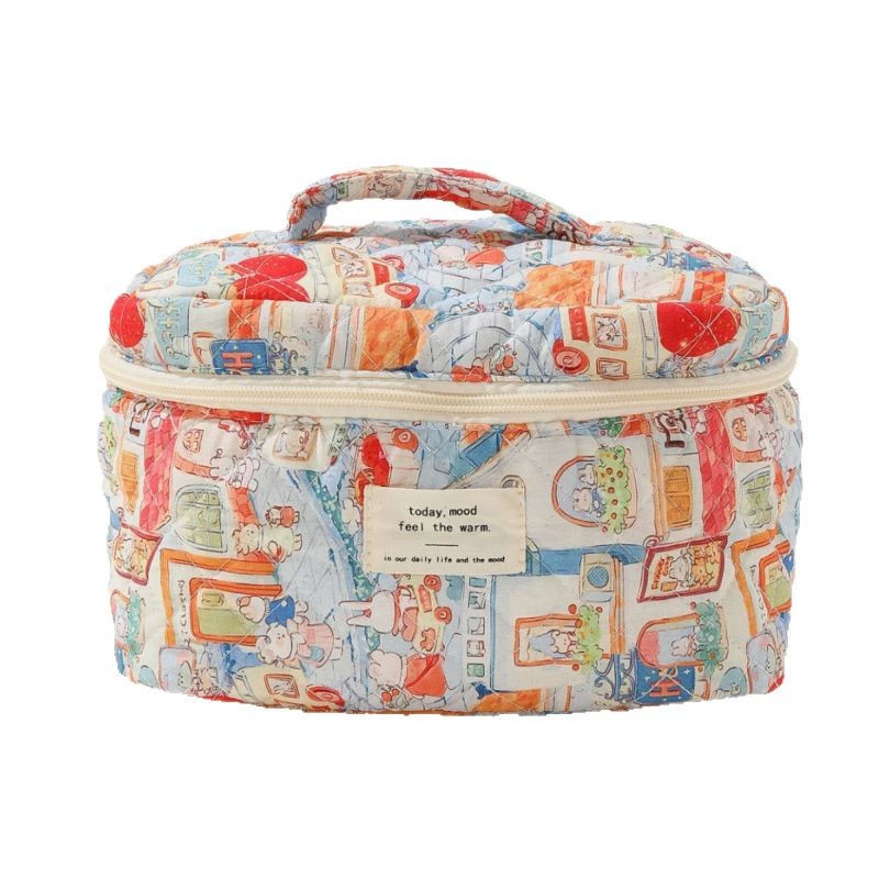Handheld cosmetic bag, big purse, cute storage system, flowered