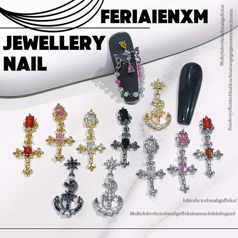 Lz Cross Nail Art Accessories Punk Retro Metal 32Diy Wearable Nail Modification Doll Accessories Zircon Jewelry Sweet and Cool