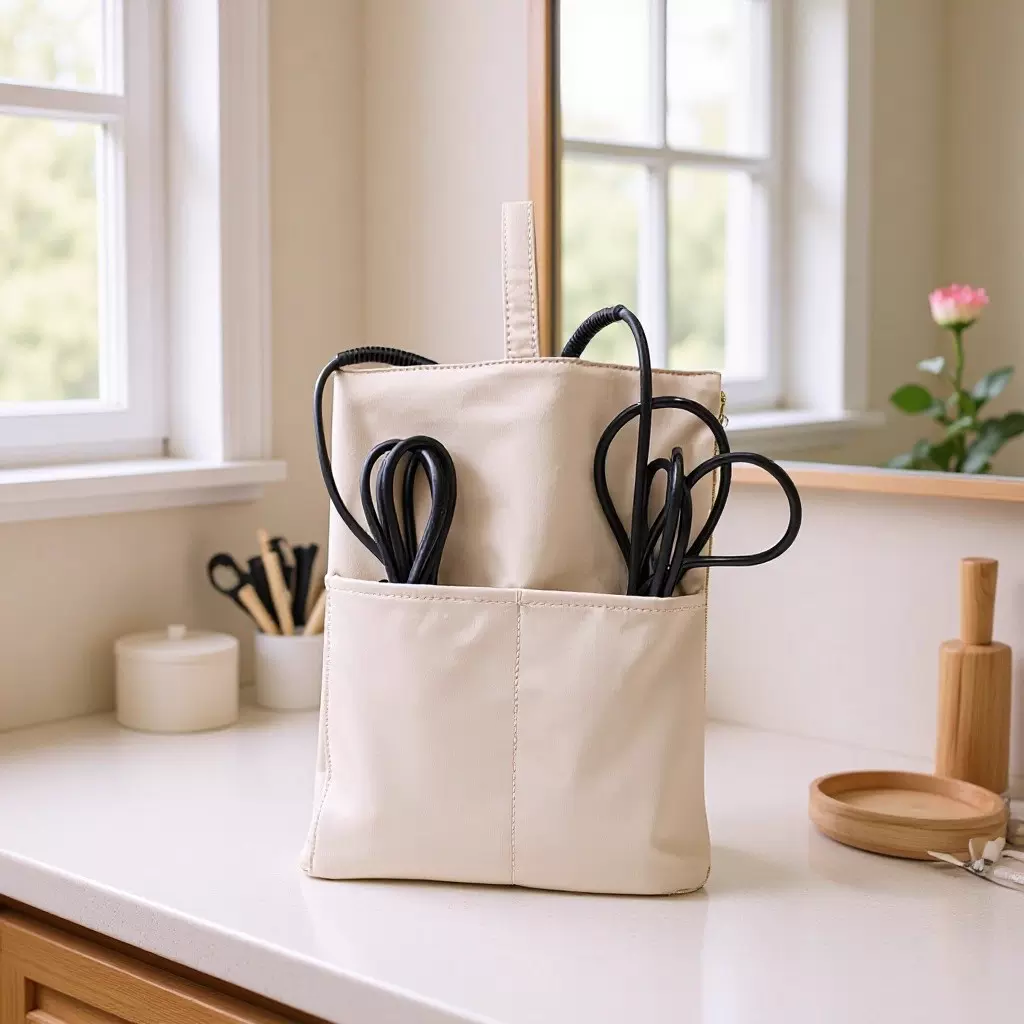 PU防水耐高温卷发棒收纳包悬挂式便携烫发棒收纳挂袋工厂定制家用