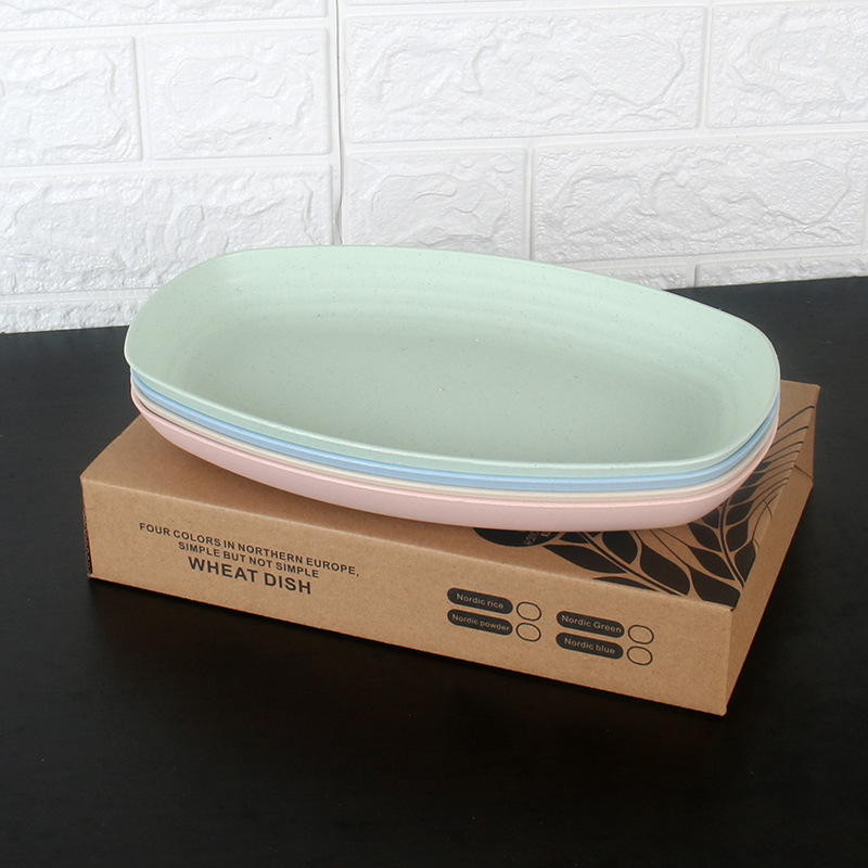 Plato de pescado 4 unids paja trigo hogar grande creativo europeo oval rectangular dumpling plato fruta
