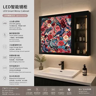 跨境艺术画镜家用卫生间浴室镜镜柜防雾储物一体铝合金卫浴镜定制