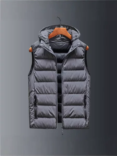 Men's Vest for Autumn and Winter Outer Wearing Cotton Vest Loose Ware Shoulder Hooded plus size Vertical Collar Hooded Short Vest for Printing