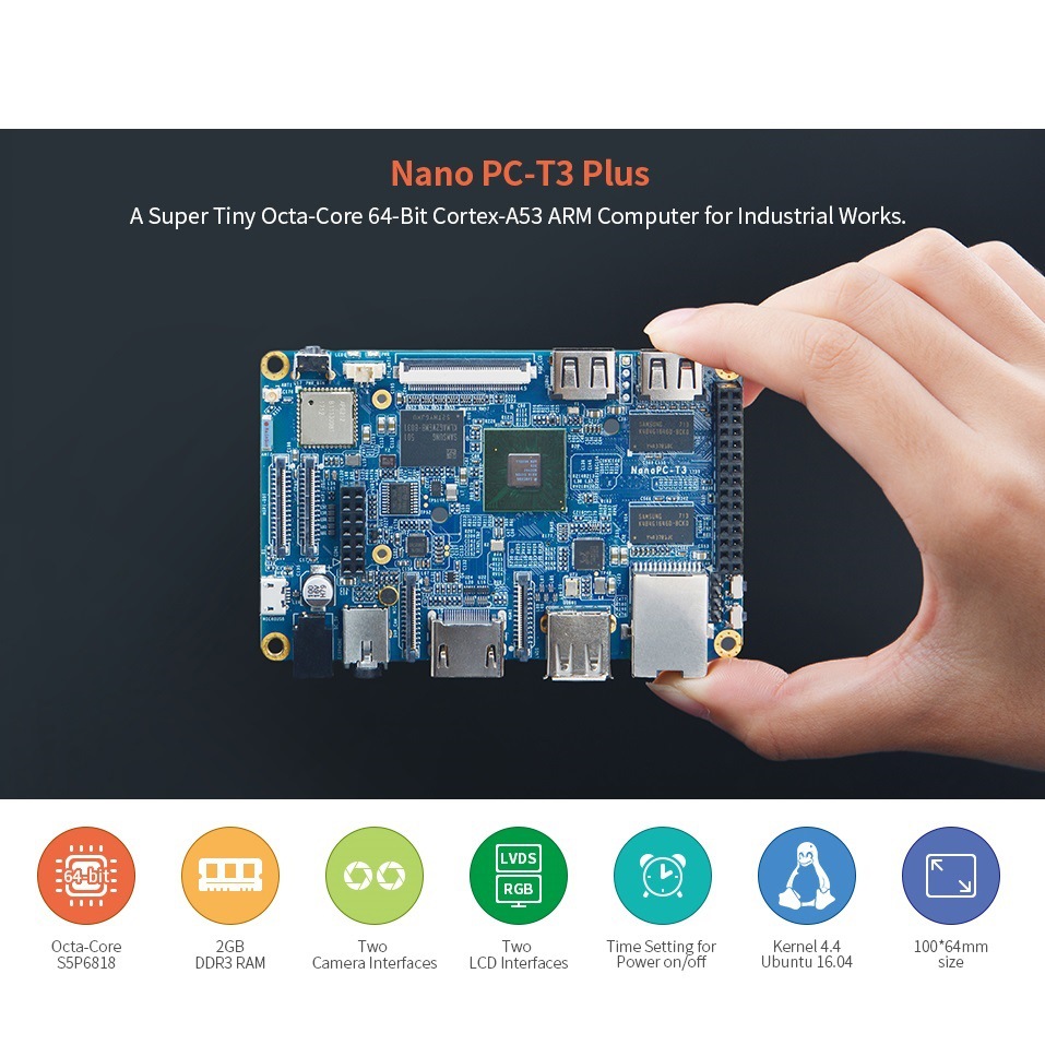 [NanoPC-T3 Plus开发板]S5P6818工业级卡片电脑2GB八核A53