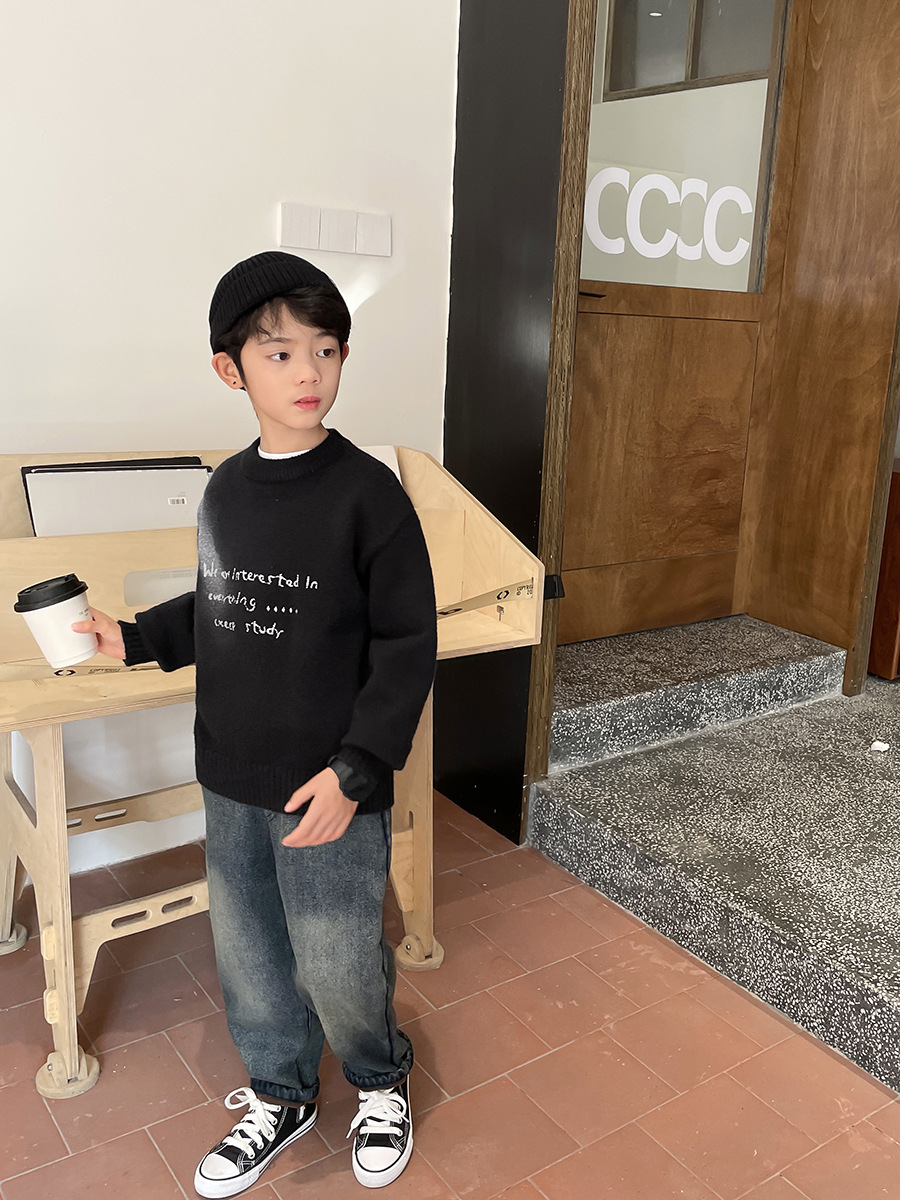 Boys' Soft and Trendy Korean-Style Round-Neck Sweater, Fashionable Knitwear for Children, New Autumn/Winter 2025 Children's Clothing, Winter Wear