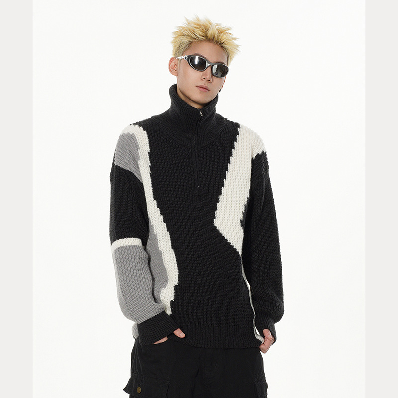 Retro knitted trend sweater for men and women with zipper