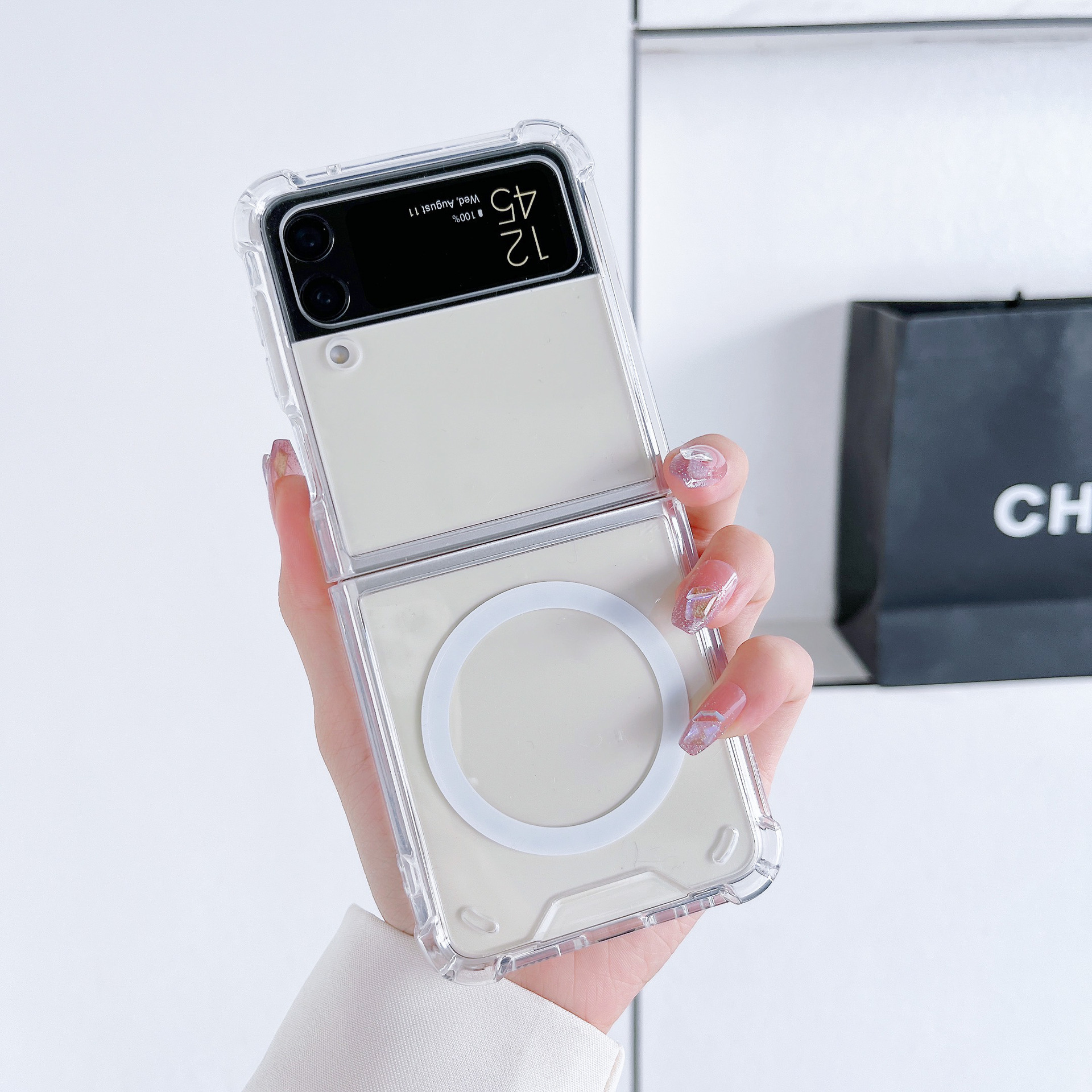 Kompatible Samsung Fold6 Vier-Ecken-Stoßfeste Magnetische Z Fold5/4/ 70% Rabatt Stapelbare Transparente Handyhülle_voghion.com