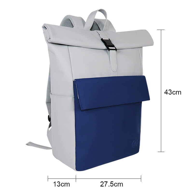 New Men's Custom Backpack Recycled Leather Waterproof Color-Block School Bag Trendy Flap Laptop Backpack For Men And Women - Thumbnail 2