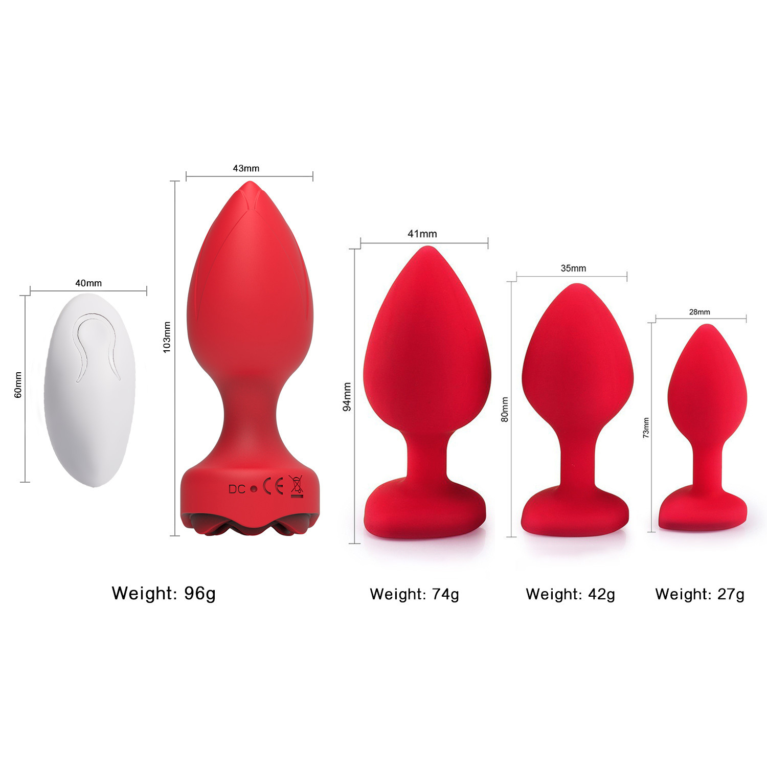 Rose Flower Rechargeable Remote Control Silicone Plug Female Masturbator Prostate Vibrator Anal Massager_voghion.com