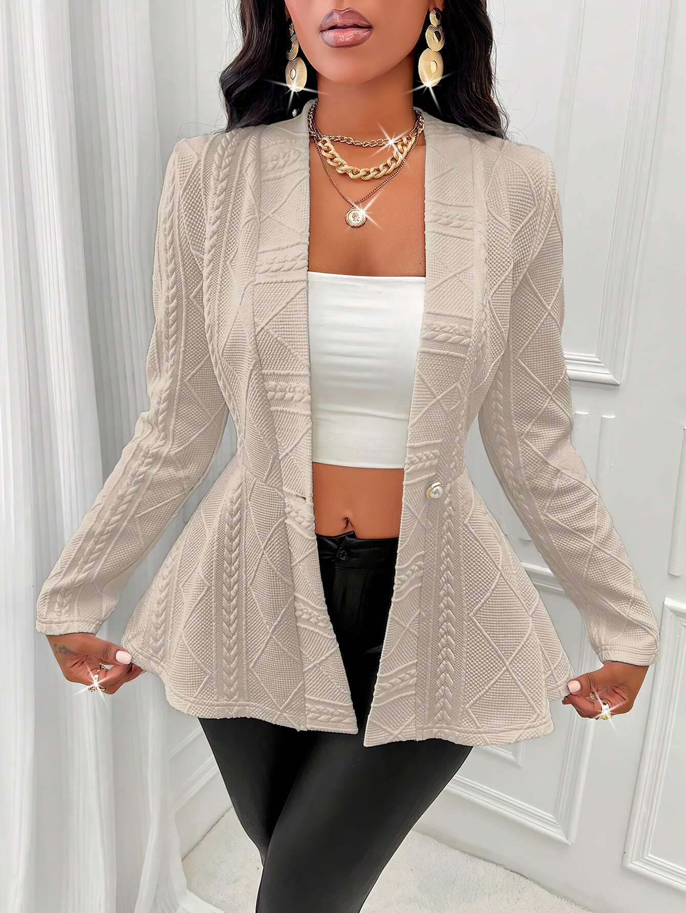Dames jacquard blazer met een elegante slim fit pasvorm_voghion.com