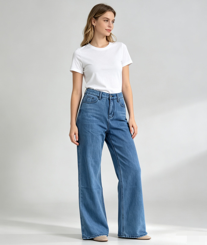 Jeans Rectos de Tiro Alto para Mujer de Mezclilla de Algodón, Sin Elasticidad, Lavado con Agua image 6