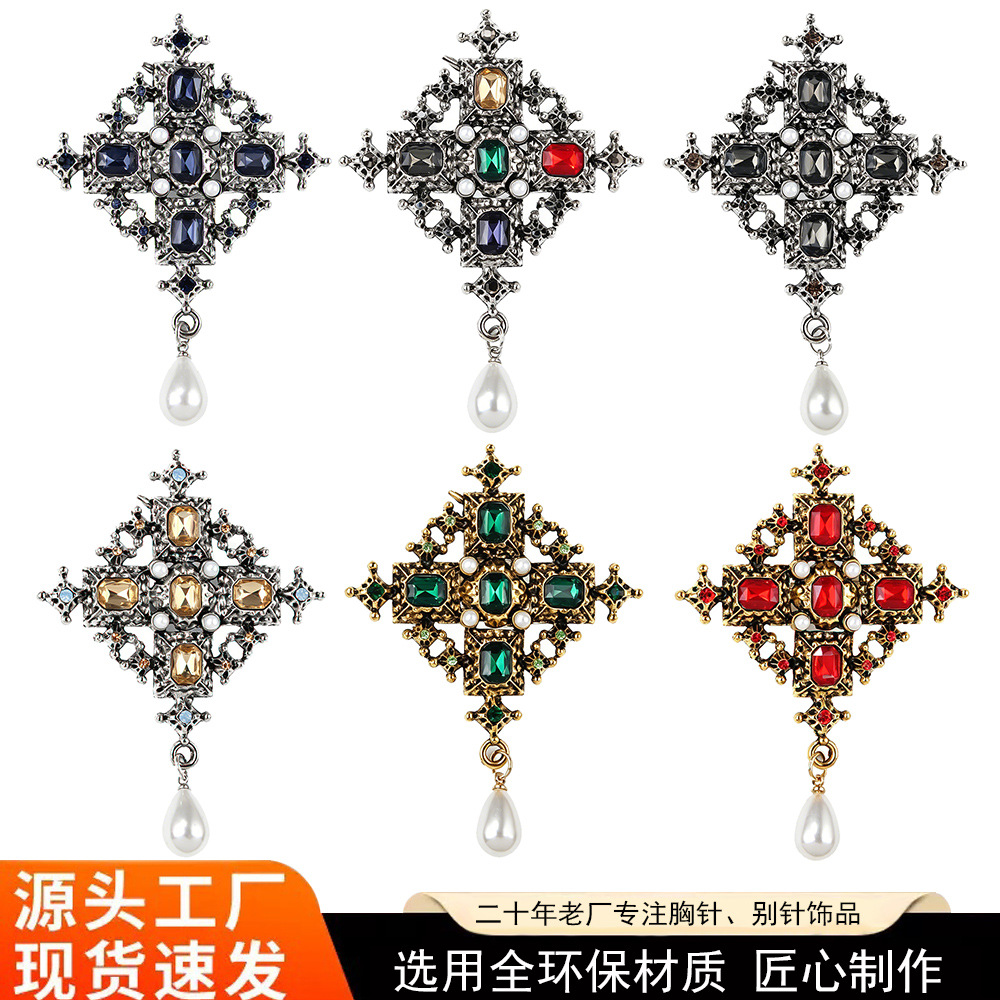 Square retro brooch