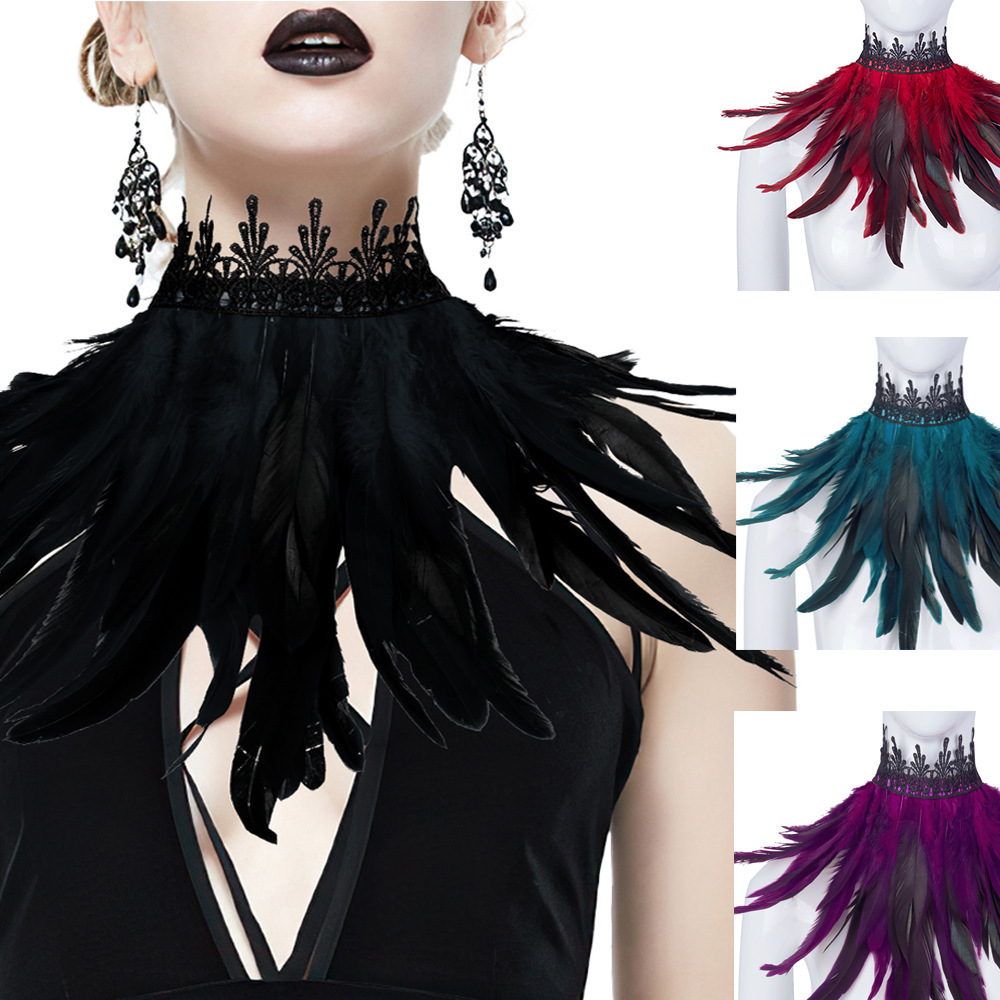European and American Feather Scarf Performance Dance Party Halloween Party Cosplay Costume Accessories Dark Gothic