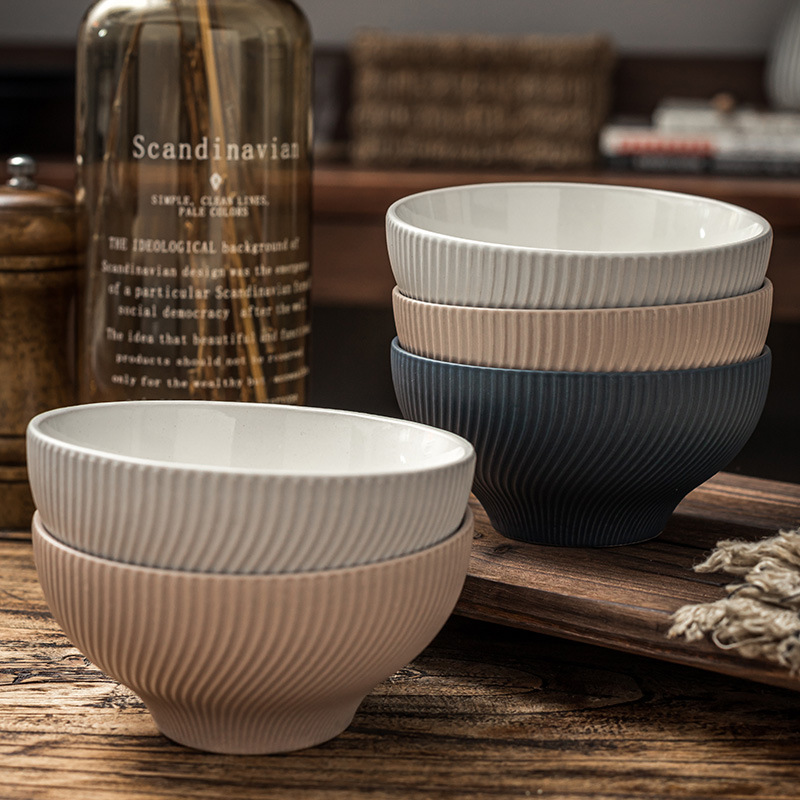 Tazón de cerámica de estilo nórdico, tazón de arroz para el hogar, vajilla con relieve 3D, tazón para comer, tazón para verduras, tazón para fideos, porcelana blanca