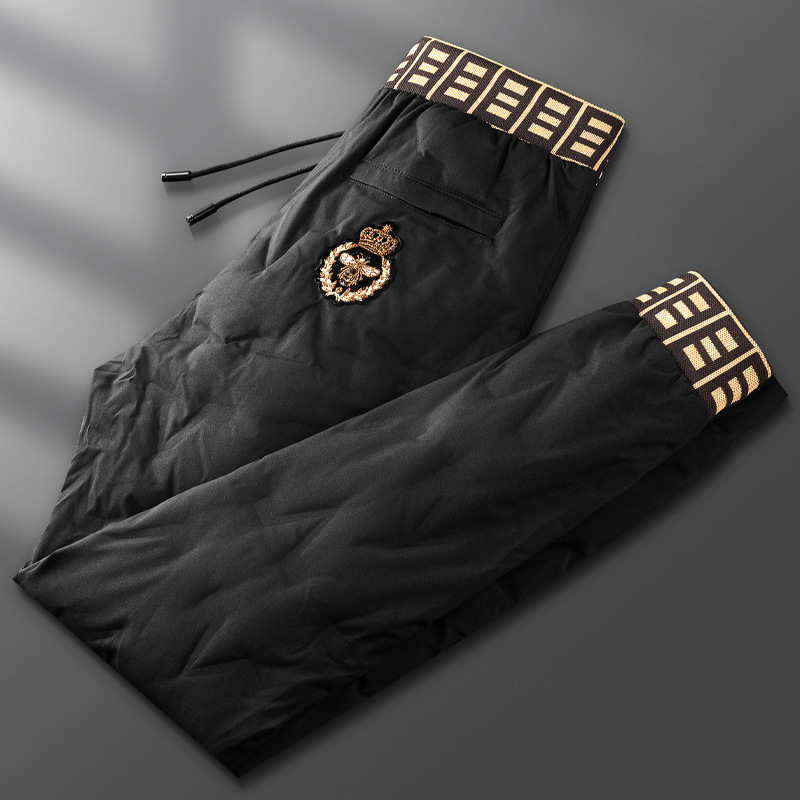 Luxury-grade down-filled white duck down casual pants for men, 2024 new style, winter style with bee badge, suitable for wearing outside.