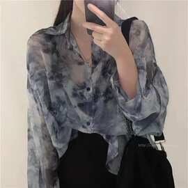 扎染薄衬衫外套韩版百搭宽松休闲衬衣外搭防晒上衣时尚洋气女外搭