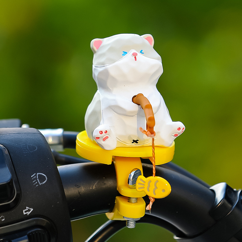 自行车小配饰卡通公仔小猫吊鱼电动车自行车装饰品创意小摆件车饰