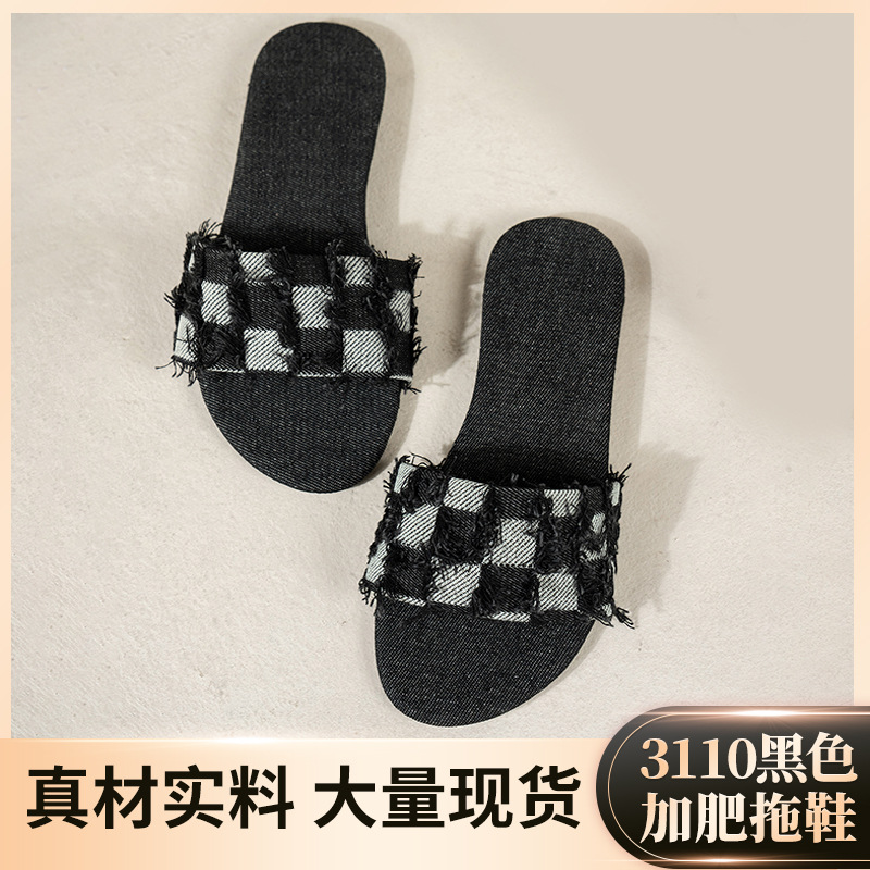 Fondo plano de gran tamaño cabeza cuadrada damas negro más fertilizante comercio exterior chanclas todo fósforo punta abierta talla grande medio soporte exterior raspador plano