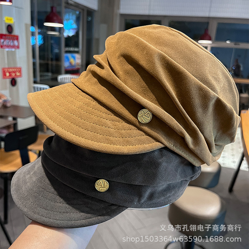 复古英伦风麂皮绒鸭舌帽子女秋冬保暖防风报童帽时尚轻奢风马术帽|undefined