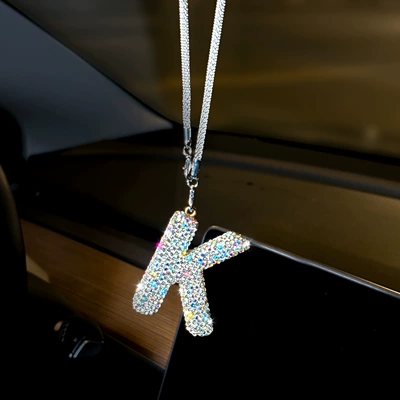 Rhinestone Car Rearview Mirror Decoration, Car hanging - pendant-diamond-letter-k