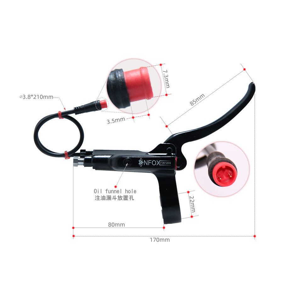 Nuevo NFOX GT267 freno de aceite apagado conjunto de frenos accesorios de scooter eléctrico freno de disco de aceite negro rojo doble pistón derecho