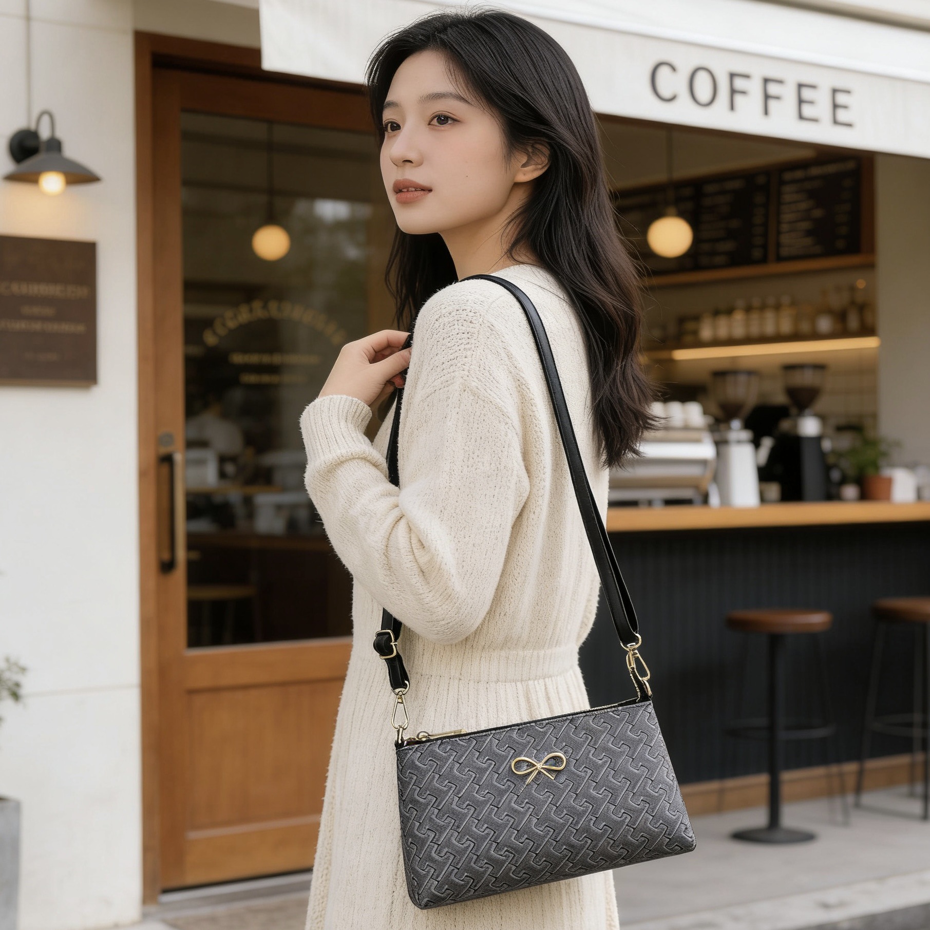 Crossbody axelväska i retrostil med tryck och dragkedja_voghion.com
