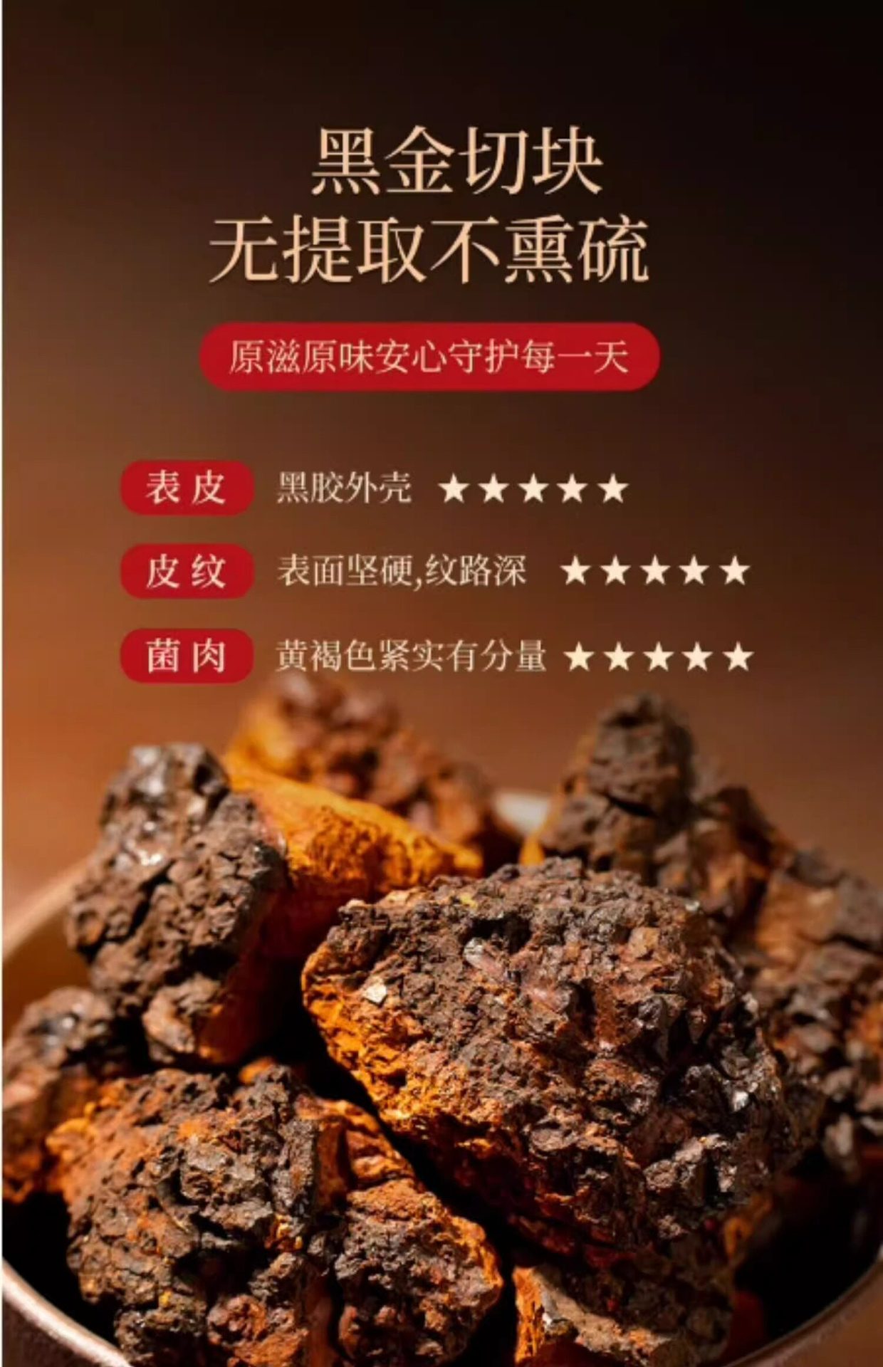 Wild Birch Chaga Mushroom 1000g Natural Sun Dried Siberian Inonotus obliquus for Decoction and Tea key features