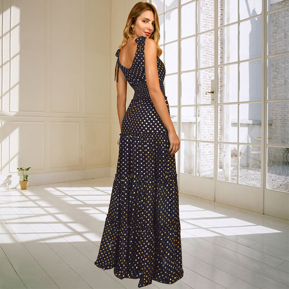 vestido de tirantes con escote en V y lunares ajustados y amplios NSHYG118148