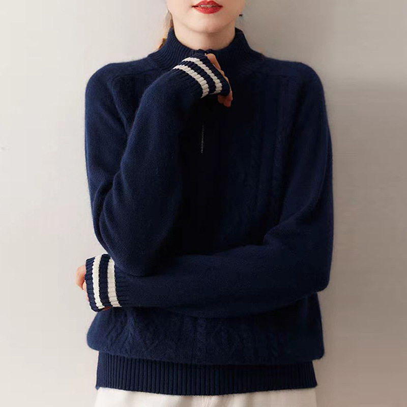 Half-Zip Cashmere Sweater 2025 Autumn and Winter New Women's Turtleneck Knitted Bottoming Sweater Korean Style Thick Pullover Sweater Half-Zip Cashmere Sweater 2025 Autumn and Winter New Women's Turtleneck Knitted Bottoming Sweater Korean Style Thick Pullover Sweater