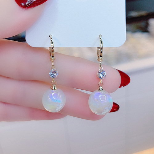 Korean fashion long colorful shell bead earrings personalized Hong Kong style retro diamond earrings versatile temperament earrings