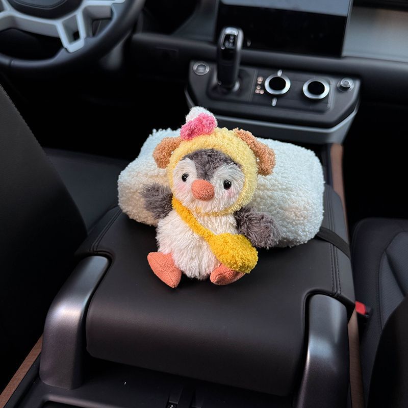 2025 nuevo lindo muñeca pingüino coche reposabrazos caja de toallas bolsa de toallas de almacenamiento de automóvil de alta calidad mujer