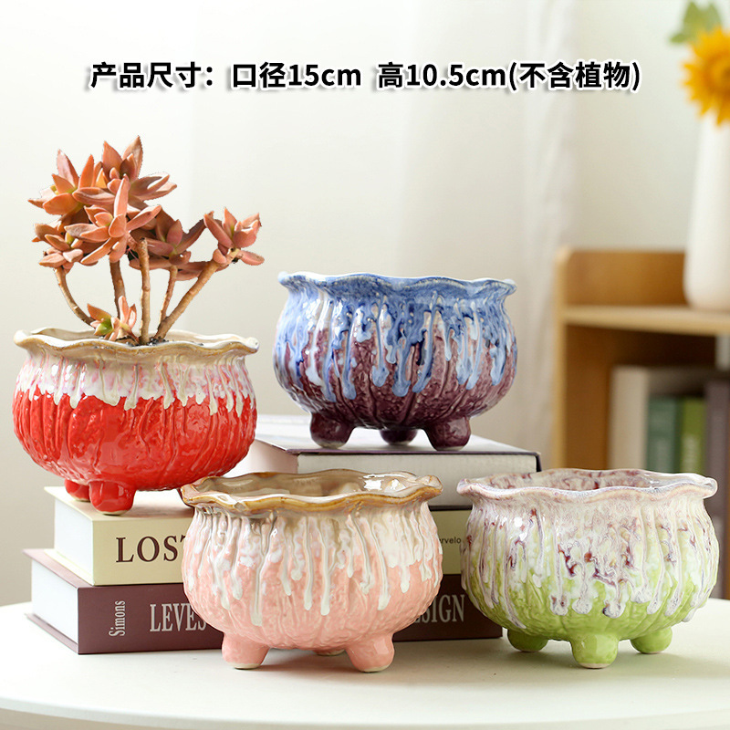 多肉植物の植木鉢卸売セラミック植物粗い陶器レトロ無地焼成紫砂クリエイティブ大小直径シンプルなクロスボーダー|undefined
