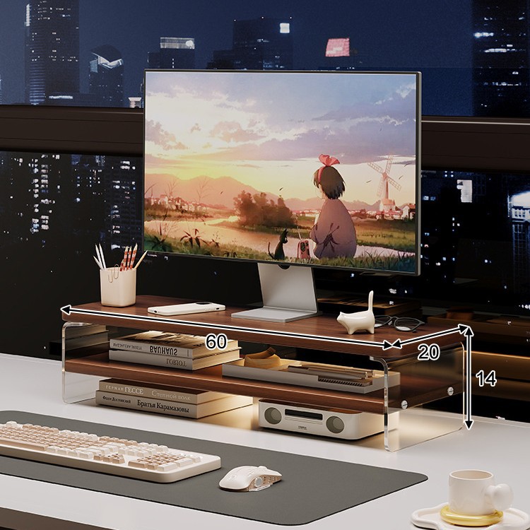 Doble capa de acrílico suspendido-60cm-color nogal