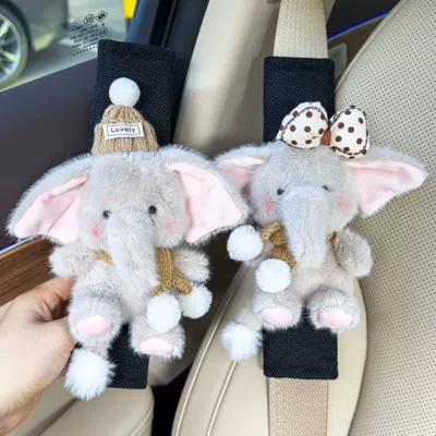 Sürətlər qutusu və əl tormozu başlıqları, Seat Belt Shoulder Pad Anti-Wear - black-linen-shoulder-cover-q-cute-gray-elephant-polka-dot-knot-khaki-hat-and-scarf-set-two-pieces
