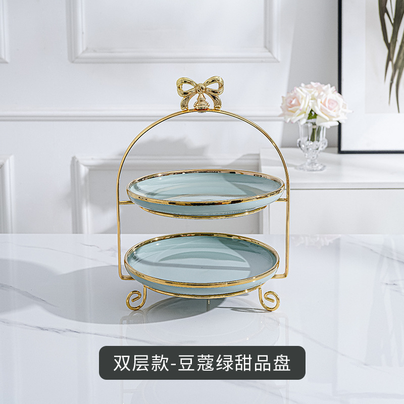 Plato de fruta de doble capa de estilo europeo mesa de café de sala de estar creativa soporte de pastel de múltiples capas mesa de postre de té de la tarde bandeja de postre de caramelo