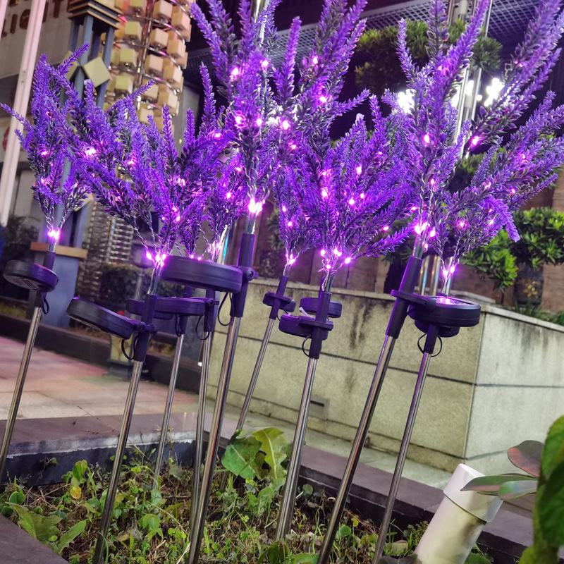 跨境太阳能地插花灯庭院装饰灯LED户外防水发光仿真薰衣草坪灯|undefined