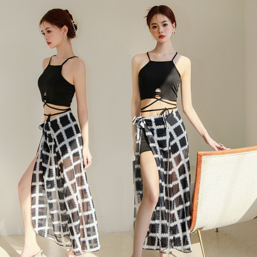 les swimsuit women's split bikini three-piece conservative slimming belly-covering chiffon Korean version ins sexy swimwear wholesale