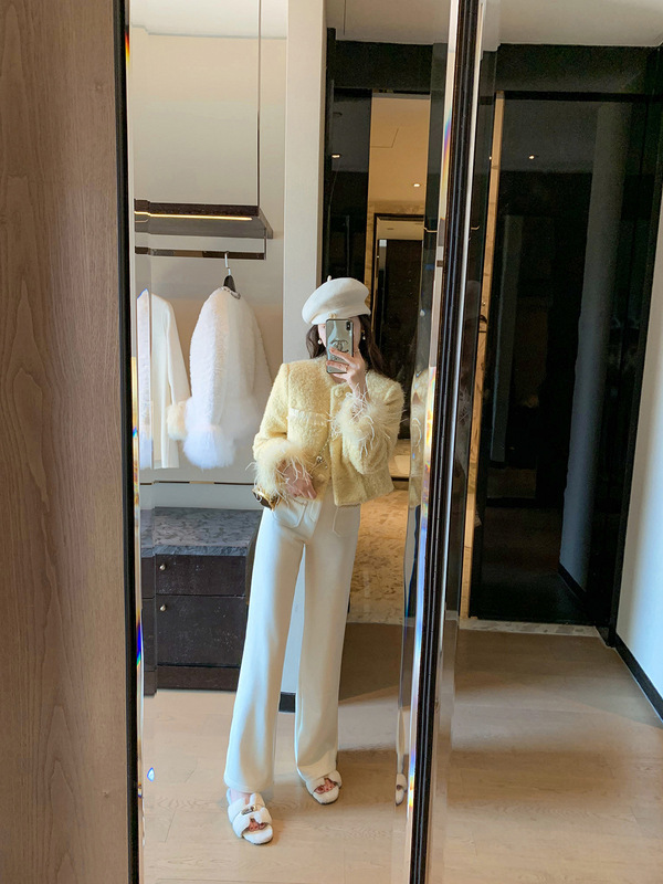 鱼兔子的兔子软糯加厚加绒裤子女春秋新款高腰阔腿微喇叭牛仔长裤|undefined