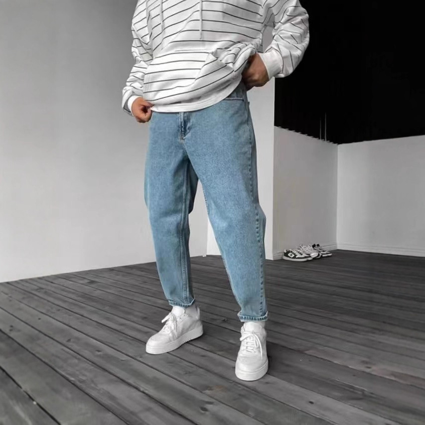 European And American Stretch Men's Jeans Trend Ripped Zipper Small Feet Trousers_mkmklike.com