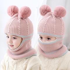 子供用帽子秋冬にベルベットをつけて保温毛糸帽を厚くした1 ~ 2 ~ 5歳の男の子の女の子の赤ちゃんが首をかぶって顔をかぶる帽子