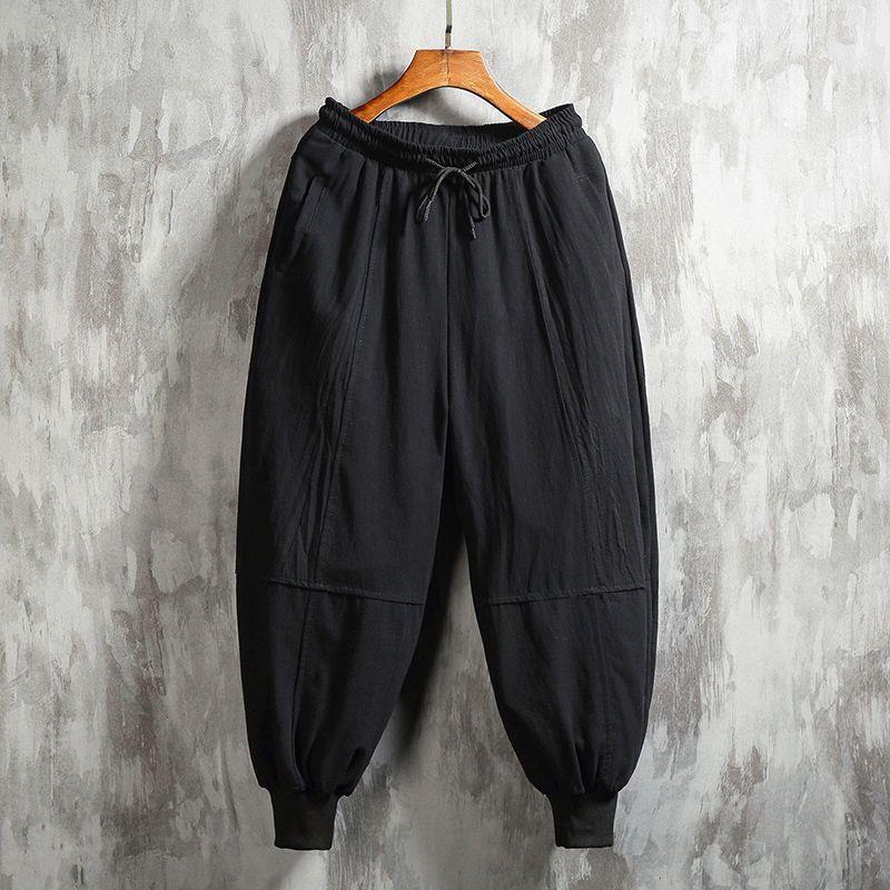Pantalones casuales de primavera y verano para hombres, pantalones harem de lino de algodón de pierna ancha, pantalones harem, pantalones de linterna ajustados para hombres de tendencia suelta