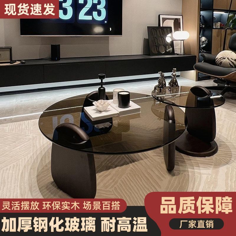 圆形茶几客厅家用小户型轻奢现代茶桌简约创意钢化玻璃茶几桌组合|undefined