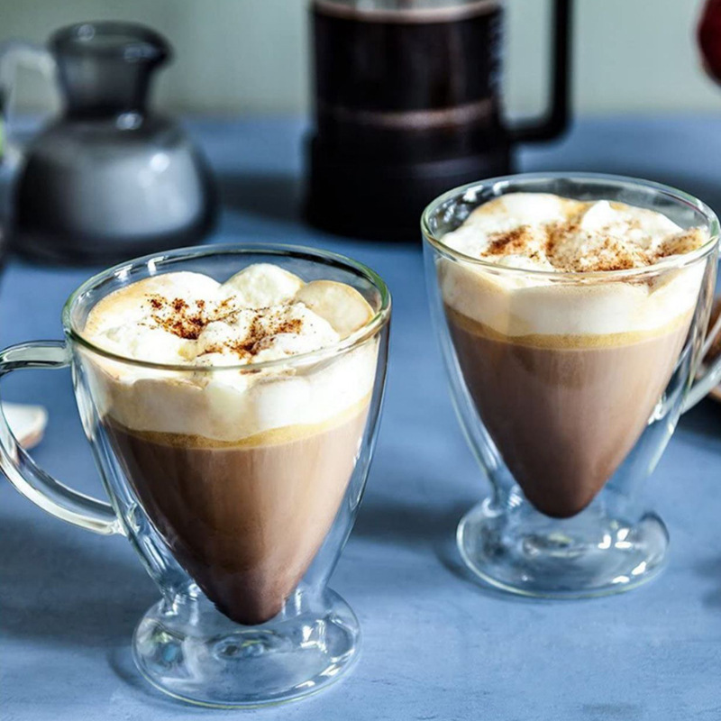 Vidrio de borosilicato doble capa con taza de desayuno creativa Taza de leche con mango Taza subred taza de helado de fruta roja