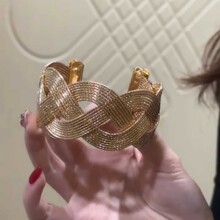 博主同款交叉编织手镯女波西米亚风金色夸张手镯可调节臂环小众潮