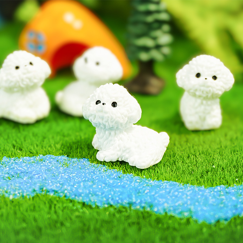 Nuevo lindo bichon blanco micro paisaje en maceta pequeños adornos decoración de la consola central del coche accesorios de bricolaje