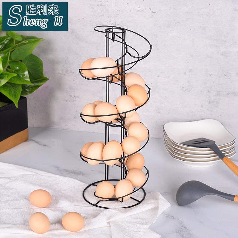 Estante de huevos de paso alto al por mayor transfronterizo tipo espiral huevos colgantes portátiles de cocina estante de almacenamiento multipropósito