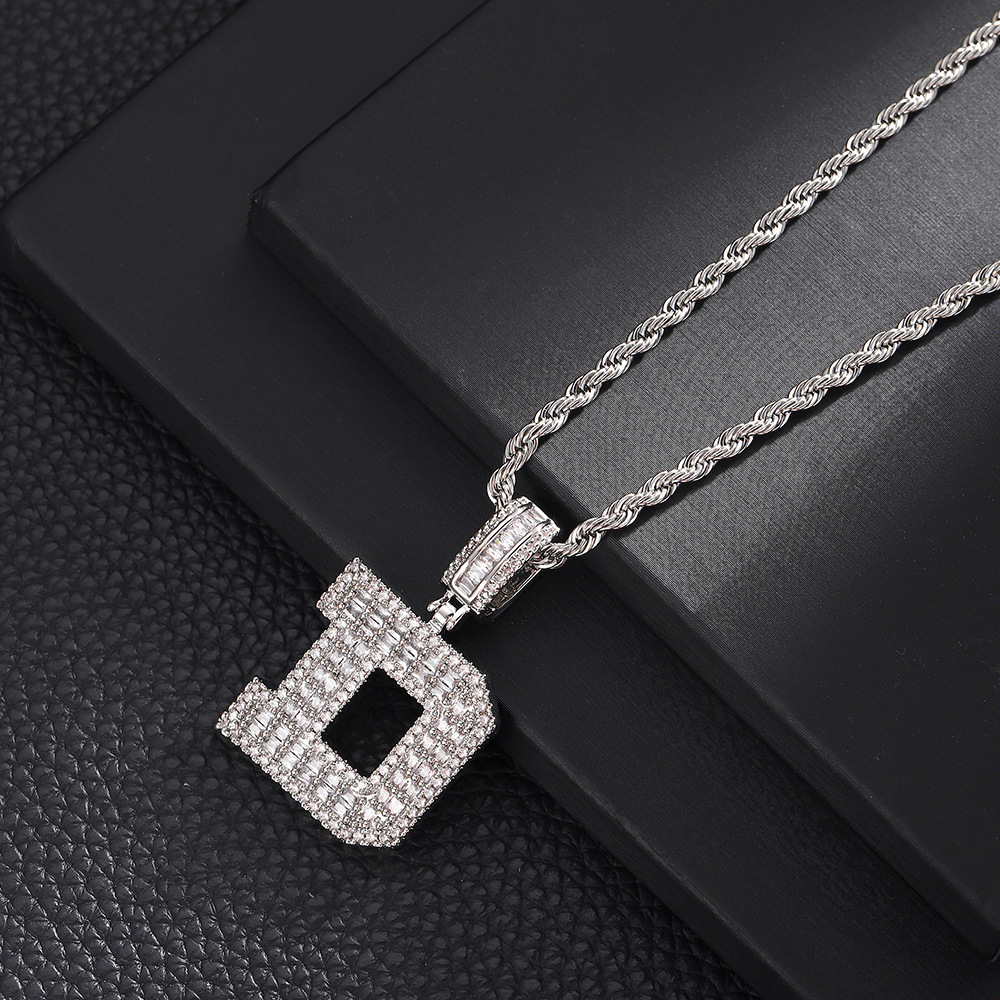 Hip-Hop Vintage Style Letter 304 Stainless Steel Copper Men's Pendant Necklace J 20Inch Hemp Flowers Chain Silver display picture 6